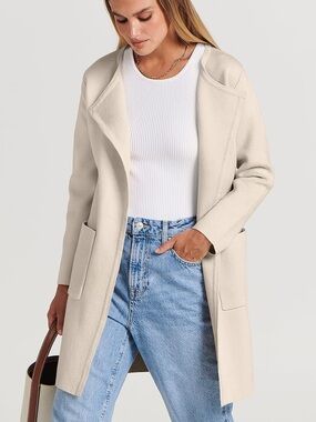 Camilla Open-Front Cream Longline Sweater Coat - Large